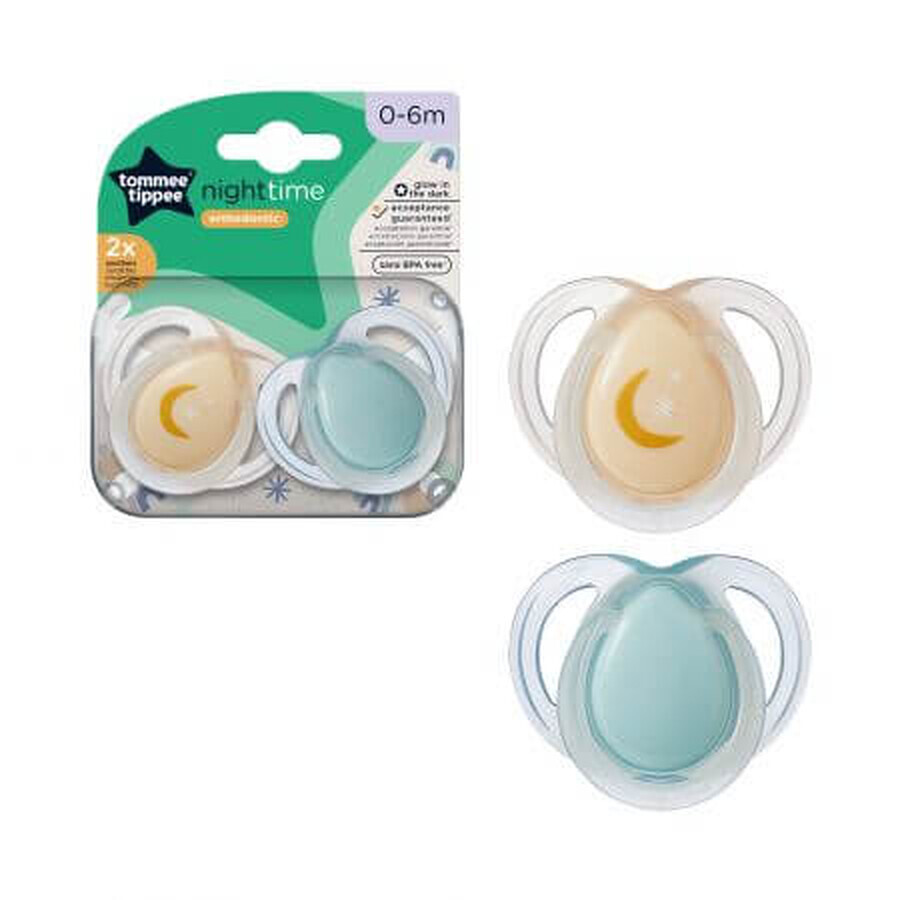 Sucettes de nuit orthodontiques, 0 - 6 mois, Orange / Vert, 2 pièces, Tommee Tippee