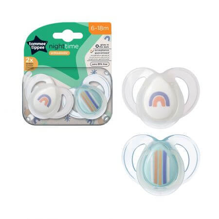 Ciucci ortodontici notturni, 6 - 18 mesi, Arcobaleno, 2 pz, Tommee Tippee