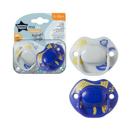 Moda orthodontic soothers, 6 - 18 months, White / Blue, 2 pcs, Tommee Tippee