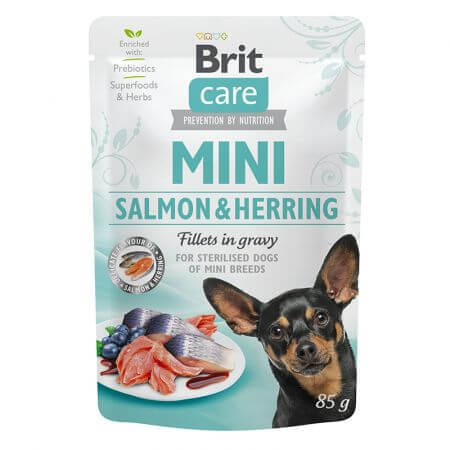 Lachs Nassfutter für sterilisierte Hunde Filets in Bratensoße Mini, 85 g, Brit