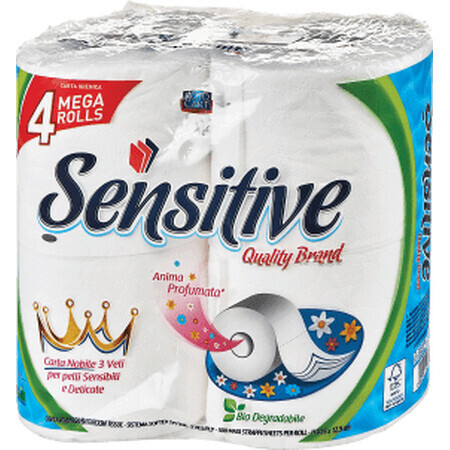 Sensitive 3-ply scented toilet paper 4 rolls, 150 m