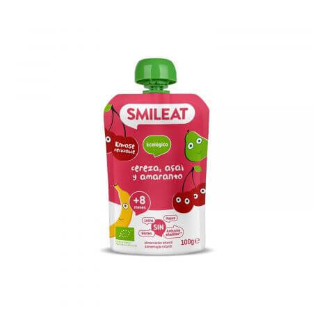 Biologische puree van kersen, acai en amarant, +8 maanden, 100 g, Smileat