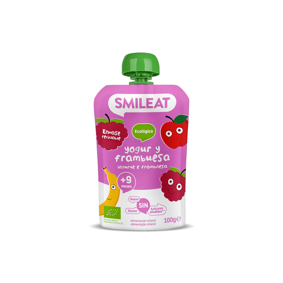 Purea di lamponi e yogurt greco bio, +9 mesi, 100 g, Smileat