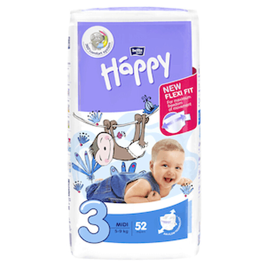 Diaper Midi, No. 3, 5 - 9 kg, 70 pcs, Happy