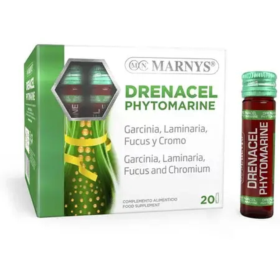 Drenacel Phytomarine con Garcinia Cambogia + Fucus + Laminaria + Cromo per Accelerare il Metabolismo e Normalizzare i Processi della Tiroide – Prodotto Vegano – 20 Fiale, Marnys