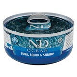 Nat kattenvoer met tonijn, inktvis en garnalen N&amp;D Ocean Adult, 70 g, Farmina