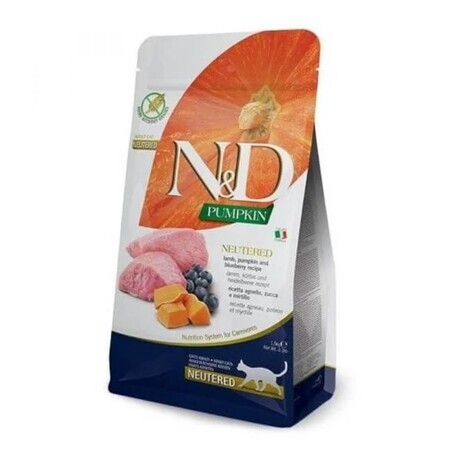 Dry food with lamb and blueberries for sterilized adult cats N&D Neutered Adult, 1.5 kg, Farmina