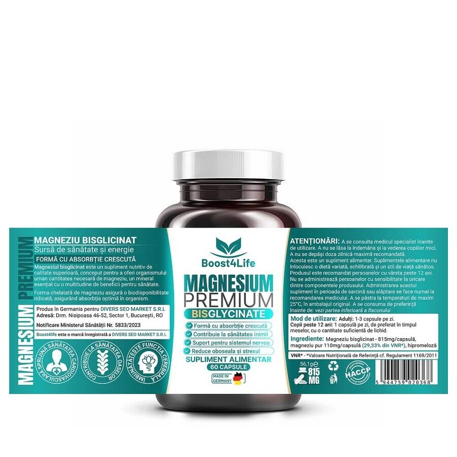 Magnesium Premium Bysglicinate, 60 capsule, Boost4Life