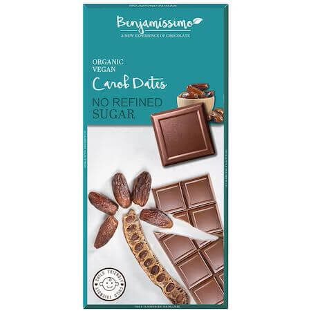 Chocolate ecológico con algarroba en polvo y dátiles, 70 g, Benjamissimo