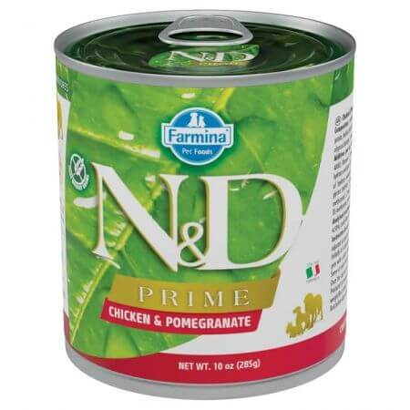 Nourriture humide pour chiens avec du poulet et de la grenade N&amp;D Prime, 285 g, Farmina