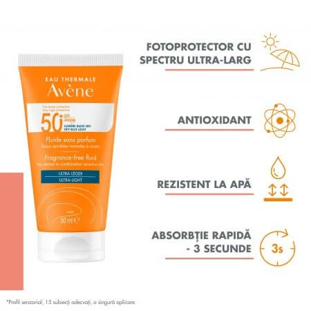 Fragrance-free sunscreen fluid SPF 50+, 50 ml, Avene