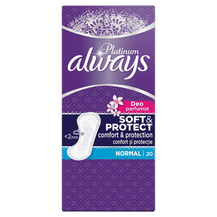 Absorbante zilnice parfumate Always Platinum Soft&Protect Normal, 20 bucăți, P&G