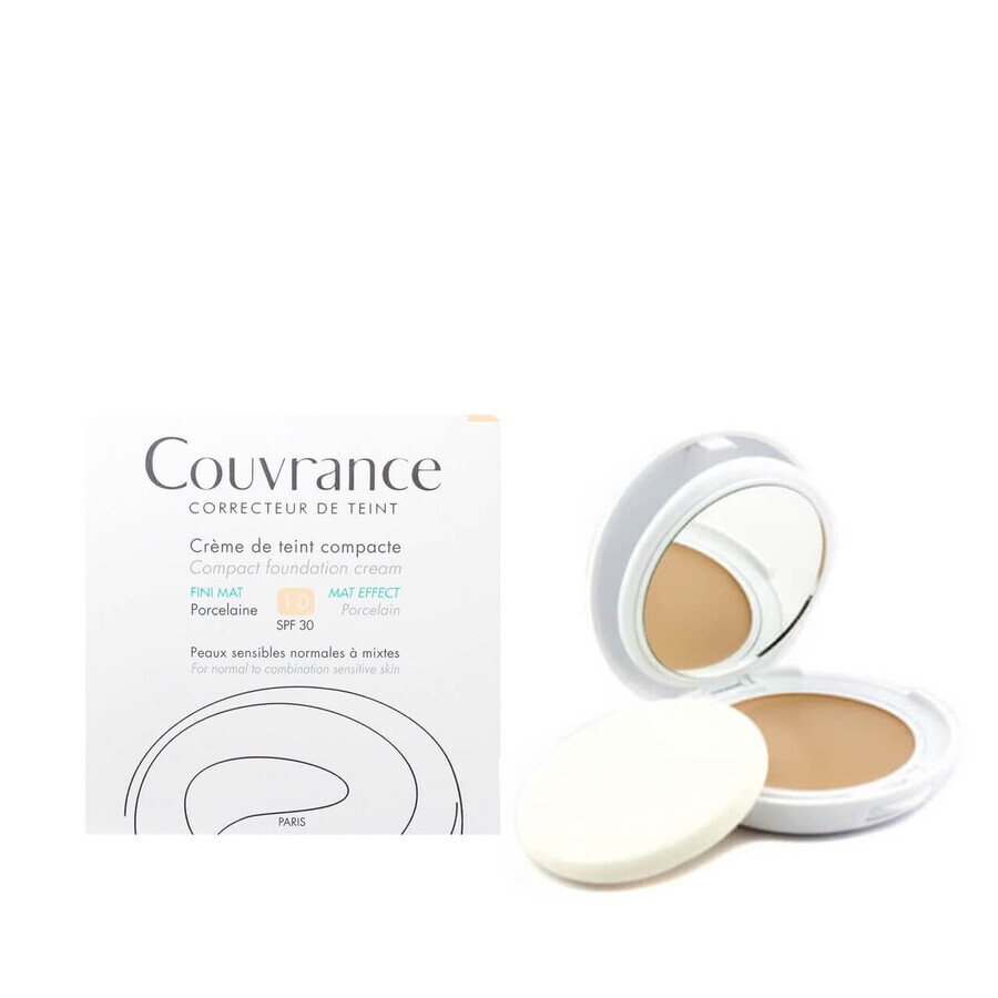 Base de maquillaje compacta para pieles normales a mixtas con SPF 30 Couvrance, Porcelaine 1.0, 10 g, Avene