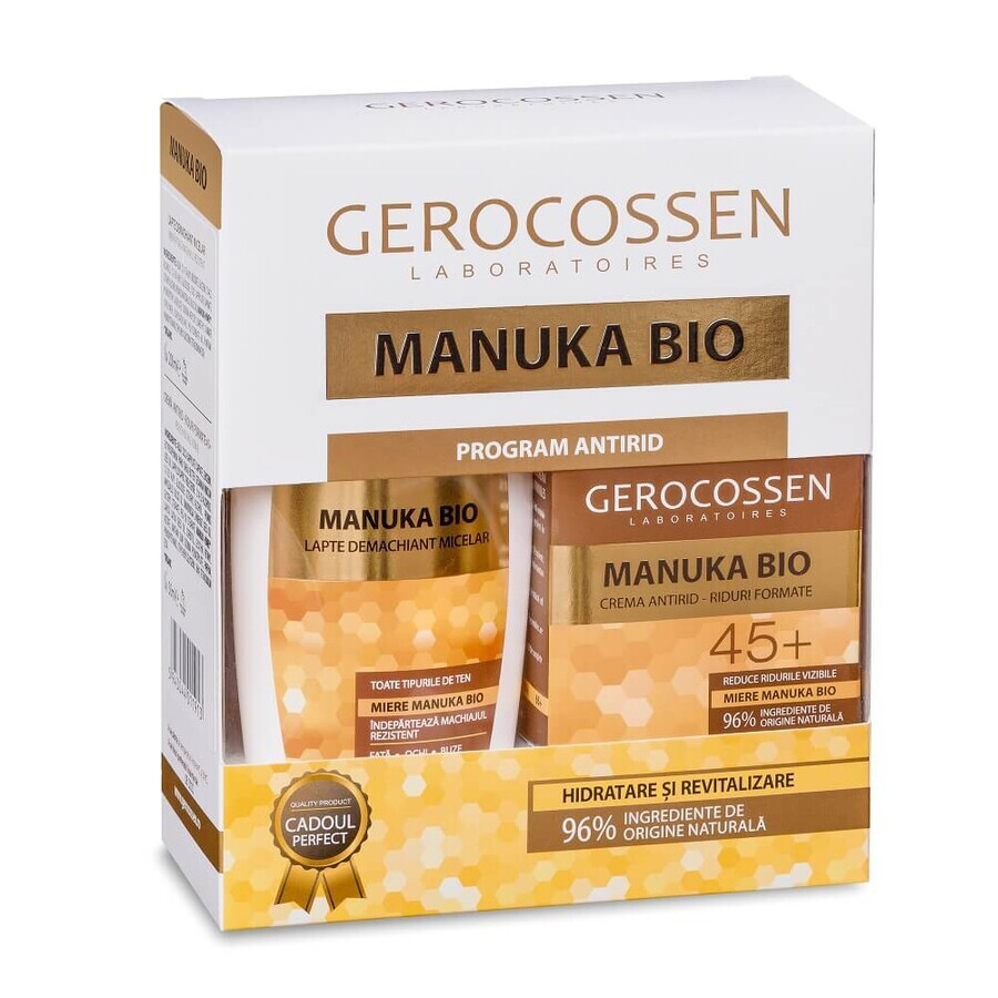 Biologische Manuka Honing Crème 45+, 50 ml + Biologisch Manuka Honing Micellair Water 3 in 1, 300 ml, Gerocossen