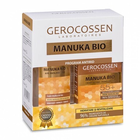 Crème au miel de Manuka bio 55+, 50 ml + Eau micellaire au miel de Manuka bio 3 en 1, 300 ml, Gerocossen