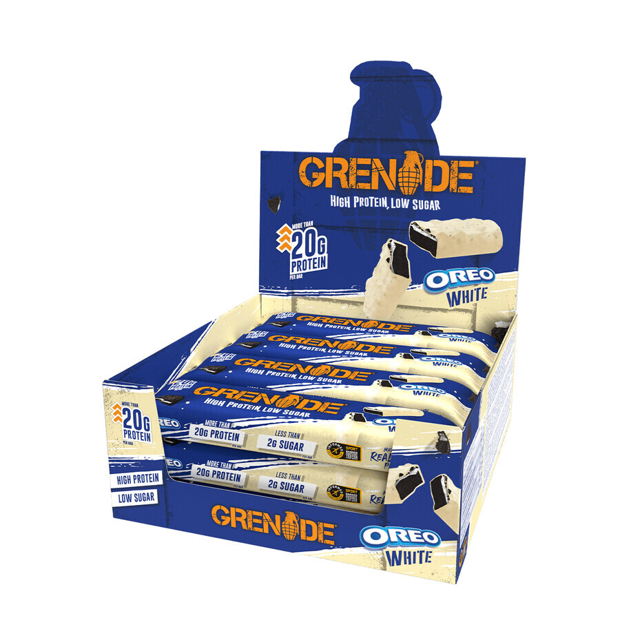 Grenade High Protein, Low Sugar Bar Oreo White, Baton Proteic cu Aroma de Biscuiti Oreo® White, 60 g, GNC