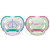 Philips Avent Ultra Air Phosphorescent Soothers, 0-6 months, 2 pieces, Pink and Green, SCF376/19, Philips