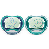 Philips Avent Ultra Air Phosphorescent Soothers, 6-18 months, 2 pieces, Green and Blue, SCF376/13, Philips