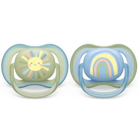 Philips Avent Ultra Luchtfopspenen, 0-6 maanden, 2 stuks, Zon en Regenboog, SCF085/58, Philips