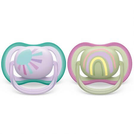 Succhietti Philips Avent Ultra Air, 0-6 mesi, 2 pezzi, verde e rosa con motivo, SCF085/59, Philips