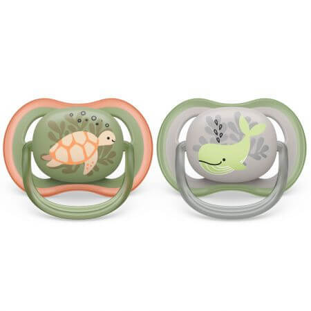 Philips Avent Ultra Air Soothers, 6-18 months, 2 pieces, Green and Grey, SCF085/60, Philips