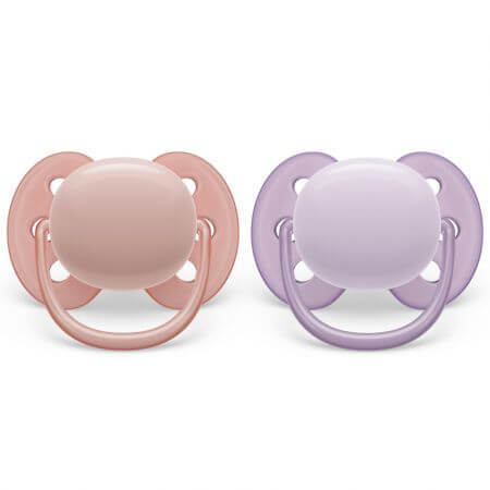 Succhietti Philips Avent Ultra Soft, 0-6 mesi, 2 pezzi, Rosa e Viola, SCF091/31, Philips