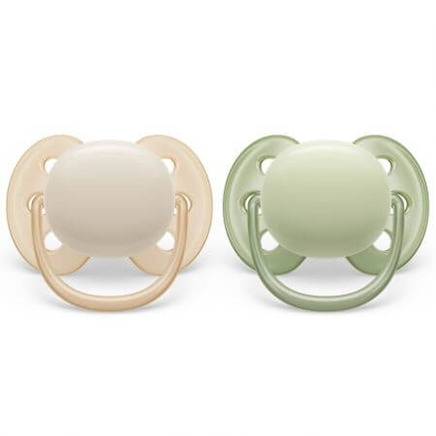 Succhietti Philips Avent Ultra Soft, 0-6 mesi, 2 pezzi, Verde e Giallo, SCF091/05, Philips