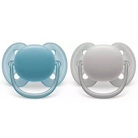 Philips Avent Ultra Soft Soothers, 6-18 months, 2 pieces, Blue and Grey, SCF091/17, Philips