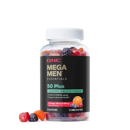 Mega Men Essentials Gummy Multivitamin 50 Plus, Multivitamin-Gummis für Männer 50+ mit verschiedenen Fruchtgeschmacksrichtungen, 120 Gummis, GNC