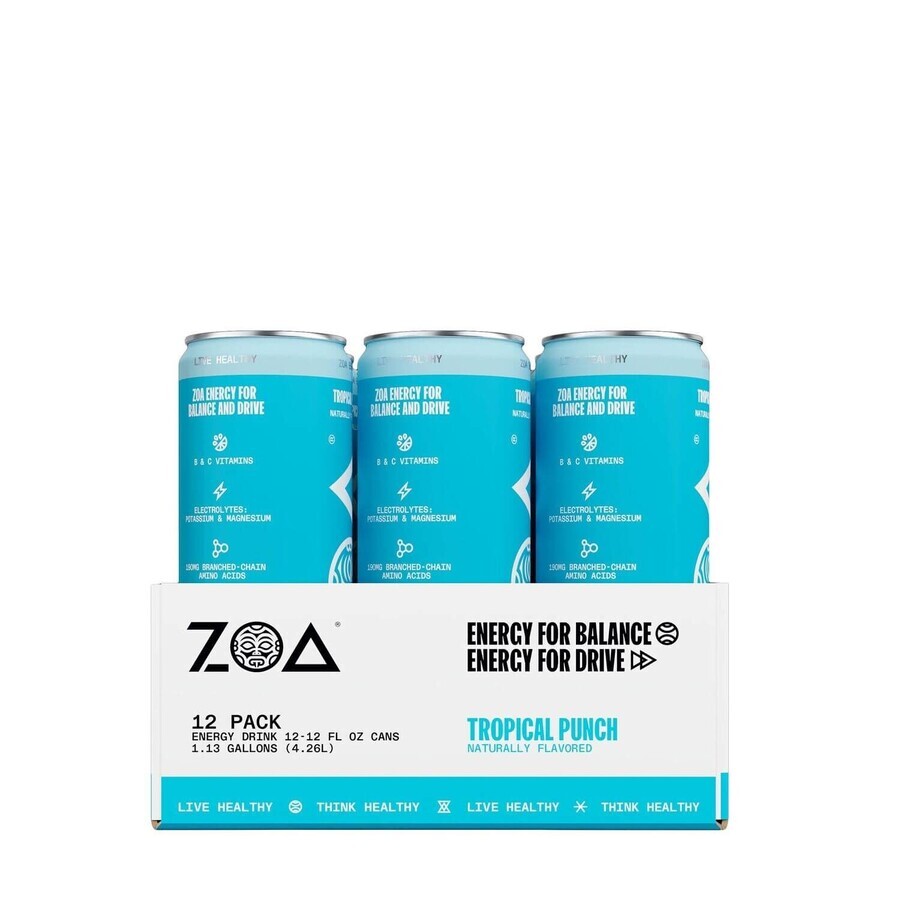 ZOA™ Energy Drink Zero Sugar Boisson énergétique sans sucre avec Tropical Punch, 355 ml, GNC