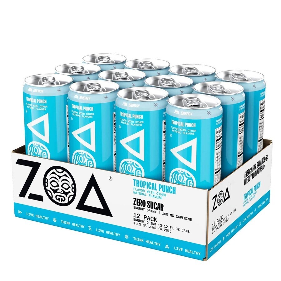 ZOA™ Energy Drink Zero Sugar Boisson énergétique sans sucre avec Tropical Punch, 355 ml, GNC