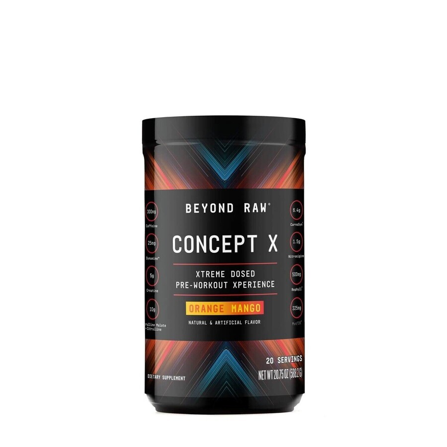 Beyond Raw® Concept X Pre-Workout, Fórmula pre-entrenamiento con sabor a naranja y mango, 588,2 g, GNC