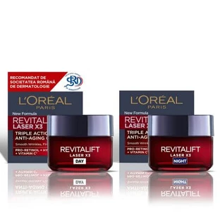 Triple action anti-wrinkle day cream Revitalift Laser X3, 50 ml + Triple action anti-wrinkle night cream Revitalift Laser X3, 50 ml, Loreal