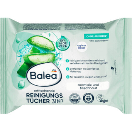 Balea Lingettes nettoyantes rafraîchissantes 3 en 1, 25 pièces