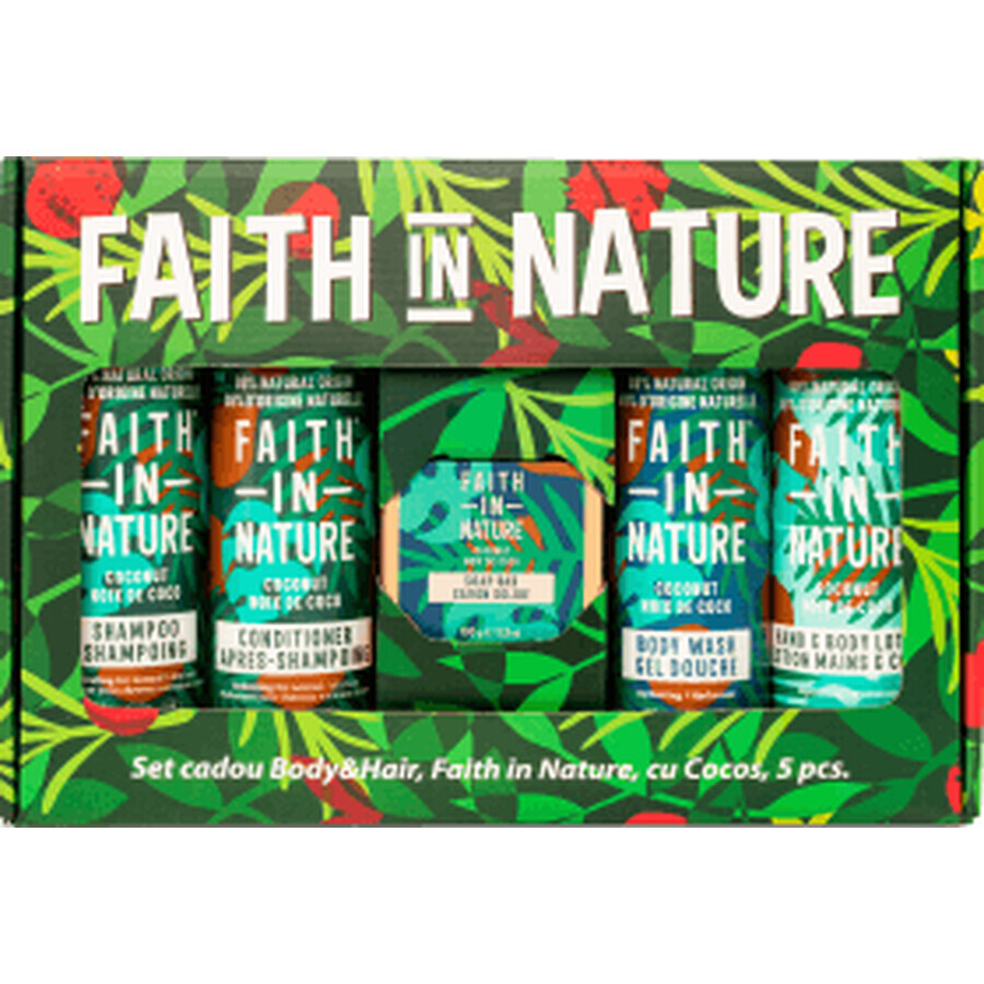 Faith in Nature Vegan haar- en lichaamsverzorging geschenkset met kokosolie, 1 stuk