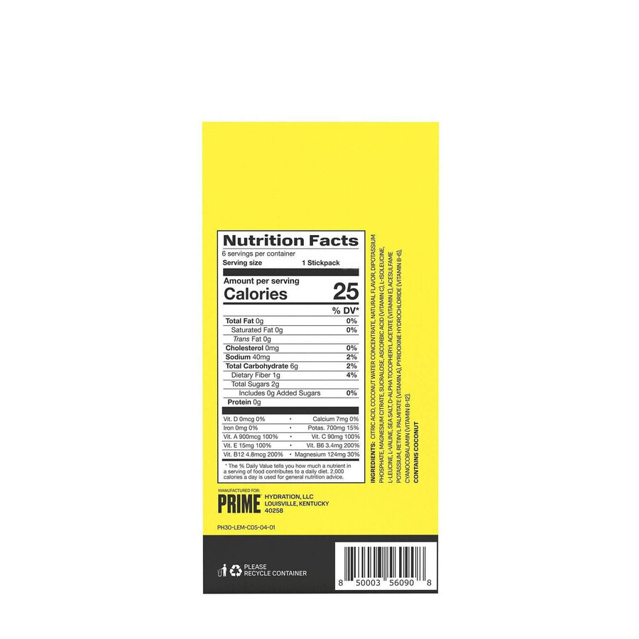 Prime Hydration Drink Lemonade, Lemonade Flavored Rehydration Sachets, 8.8 g, GNC