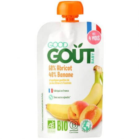 Piure bio de caise si banane, +4 luni, 120 g, Good Gout