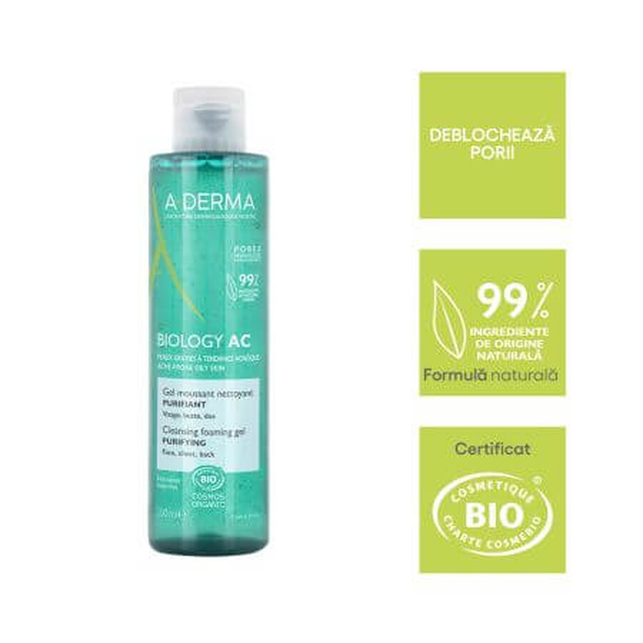 Biology AC gel detergente schiumogeno purificante, 200 ml, A-Derma