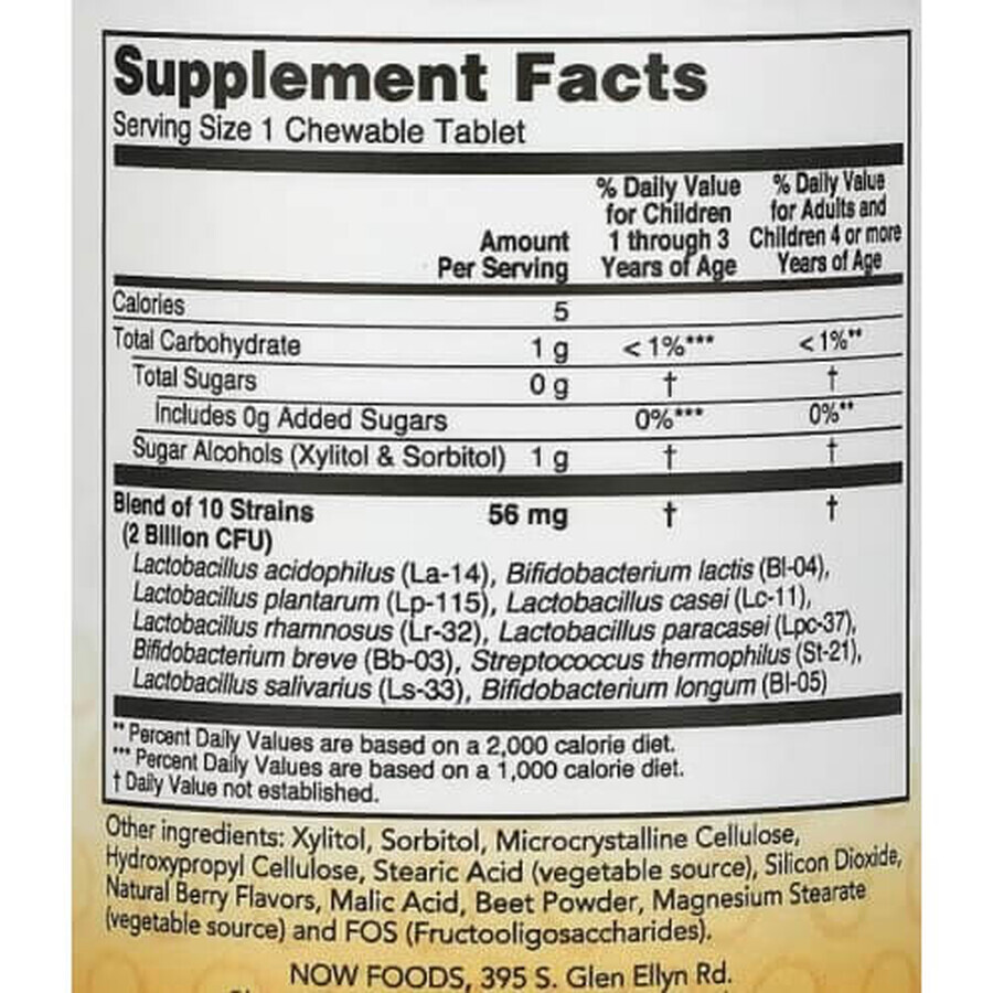 Berry Dophilus 2 miliarde CFU x 60 cpr masticabile, Now Foods 