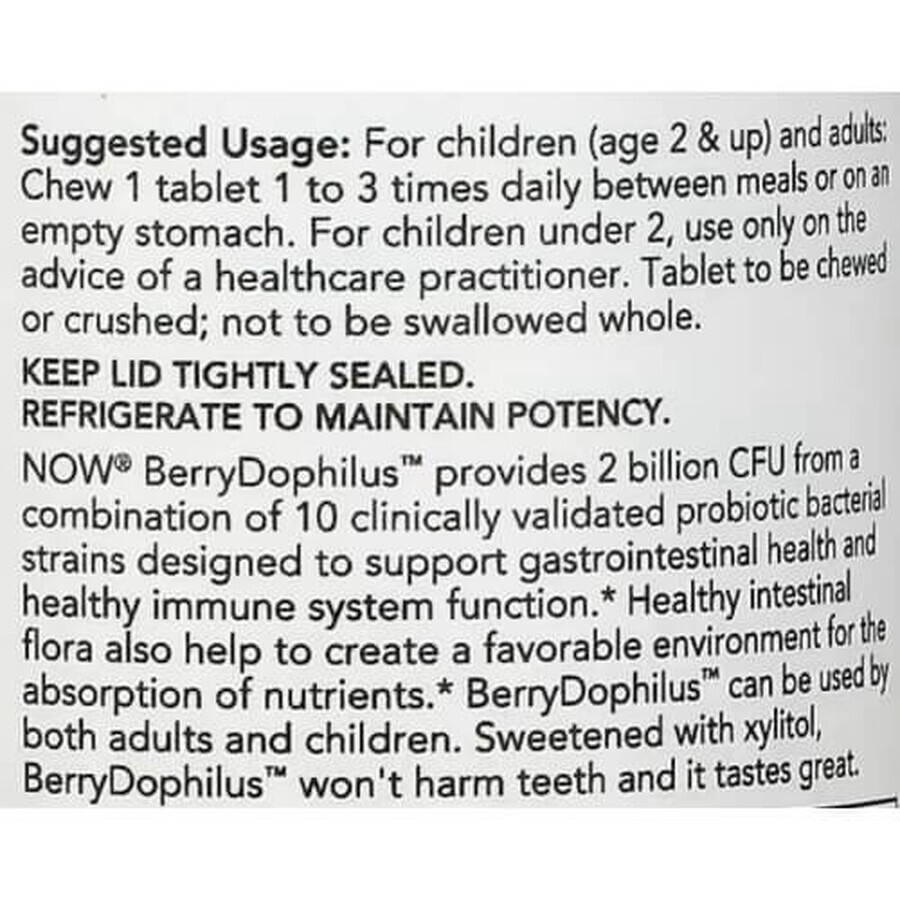 Berry Dophilus 2 miliarde CFU x 60 cpr masticabile, Now Foods 