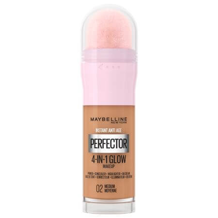 Illuminatore perfetto antietà istantaneo 4 in 1 Glow, 02 Medium, 20 ml, Maybelline