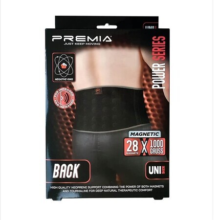 Neoprene back belt with magnets and tourmaline PNP005, Universal size, 1 piece, Premia