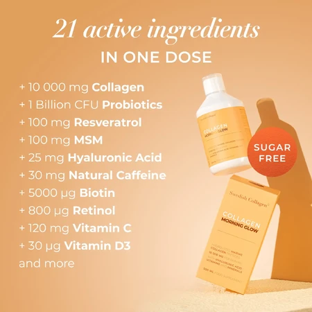 Collagène liquide avec acide hyaluronique et vitamines Morning Glow, 500 ml, Swedish Collagen