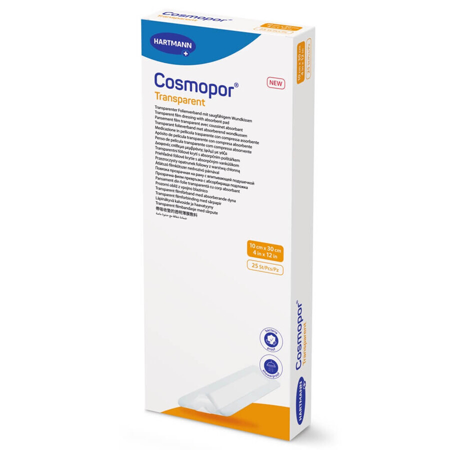 Cosmopor Transparent Transparent patch 901060, 10 cm x 30 cm, 25 pieces, Hartmann