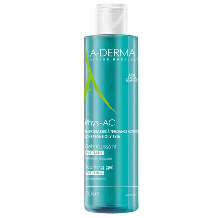 A-Derma Phys-AC Gel Limpiador para pieles con tendencia acneica, 200 ml