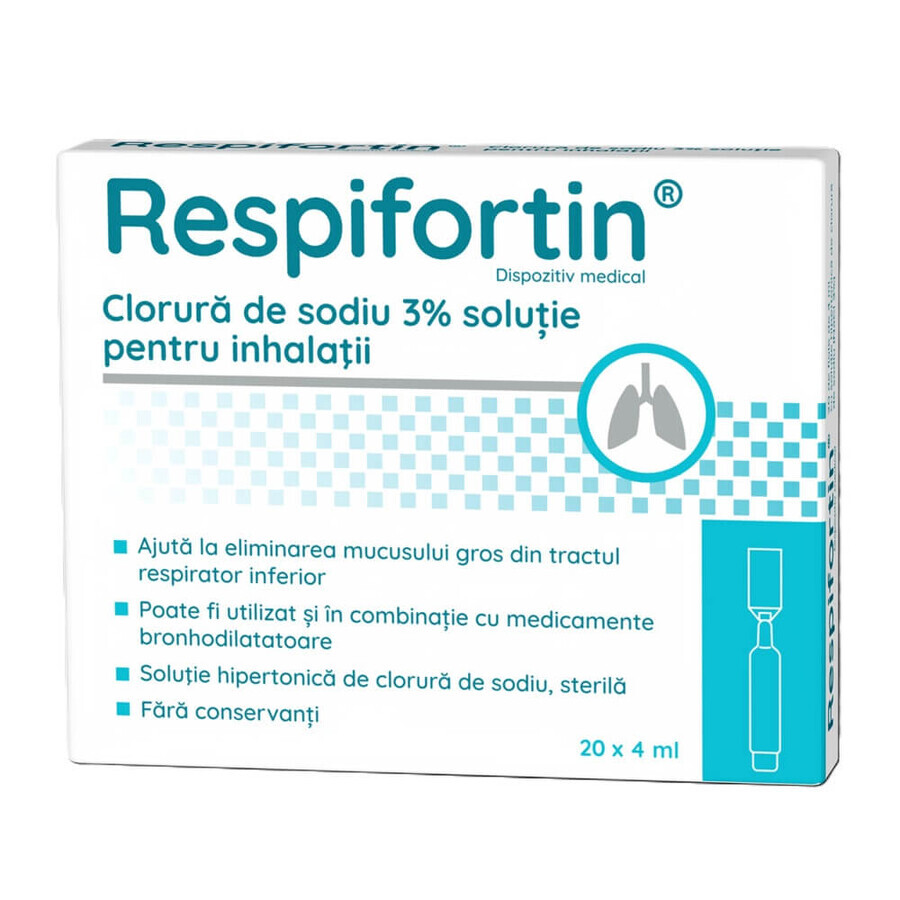 Chlorure de sodium 3% solution pour inhalation Respifortin, 20 flacons x 4 ml, Penta Arzneimittel