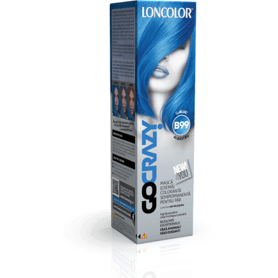 Loncolor Go Crazy Masque colorant capillaire semi-permanent (crème) B99 Bleu, 1 pc