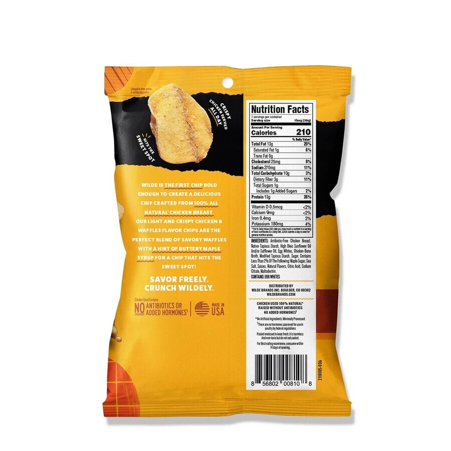 WILDE Protein Chips, Chicken &amp; Waffle Flavoured Protein Chips, 38 g, GNC