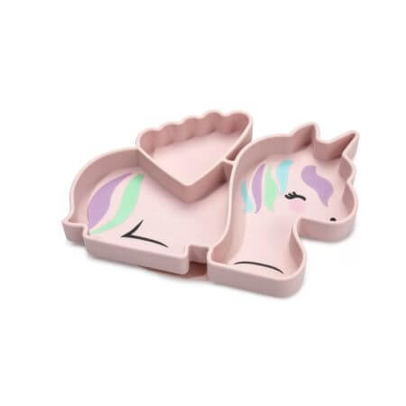 Assiette compartimentée avec ventouse en silicone, 6+ mois, Licorne, Melii