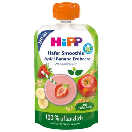 Appel, banaan, aardbei en haverpuree, 1 jaar+, 120 ml, Hipp